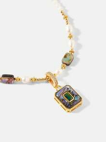 MOTF PREMIUM 欧美时尚淡水珍珠方形项链，鲍鱼贝壳吊坠，锁骨轻奢，小众高端项链，女士珍珠项链。 - 彩色 - 查看 4