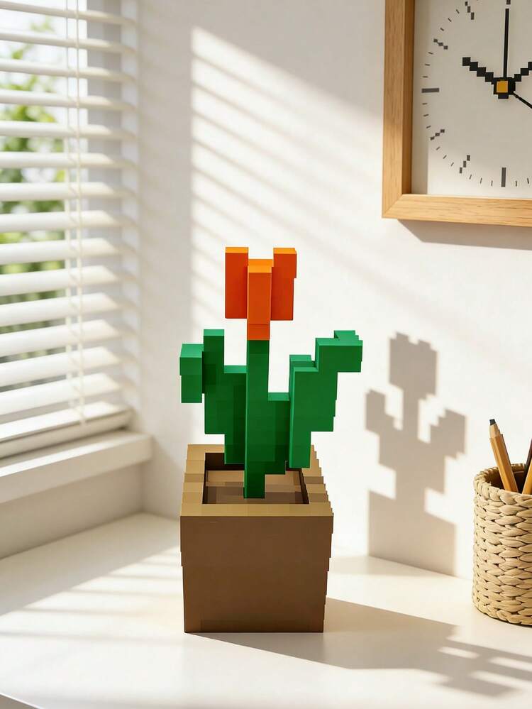 Joivida 1个像素玫瑰装饰品，独特的3D打印花卉摆件，塑料花卉制品，适用于床头柜、桌面、办公桌装饰、家具装饰，非常适合作为圣诞节、万圣节、复活节、情人节、生日礼物，独特而别致，是馈赠佳品的理想之选。 - 盆栽擺件 - 查看 5