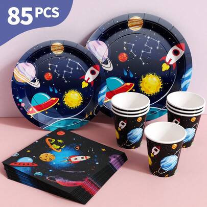 Rocket Astronaut Disposable Plates, Napkins And Cups Set, Serves 20 Guests. This Disposable Party Set (Including Plates, Napkins And Cups) Is Perfect For Birthday Parties, Weddings And Family Picnics.