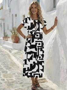 EMERY ROSE Women's Round Neck All-Over Print Casual Party & Travel Dress - Multicolor - View 3