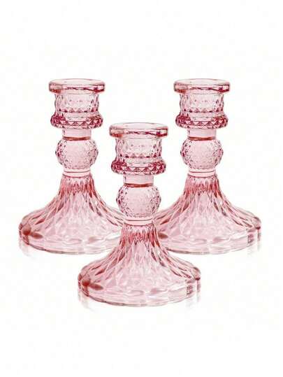 Candlestick Holders Set, 4" H Taper Candle Holders Bulk, 3PCS Glass Candle Holders For Wedding, Festival, Party & Windowsill Decor,Room Decor,Gifts