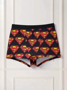 SUPERMAN X SHEIN 1件装女士黑色超级英雄数码印花平角内裤 - 黑色 - 查看 1
