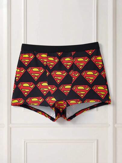 SUPERMAN X SHEIN 1件装女士黑色超级英雄数码印花平角内裤