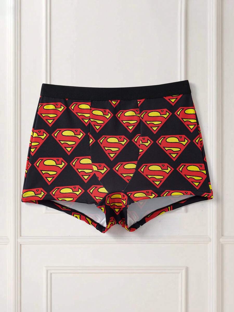 SUPERMAN X SHEIN 1件装女士黑色超级英雄数码印花平角内裤 - 黑色 - 查看 1