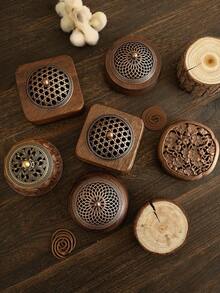 实木香炉 - 龙凤图案带盖，胡桃木茶道香炉，家居装饰，中式风格，室内使用，檀香香料，芳香疗法，带盖香炉 - 1PC - 查看 2
