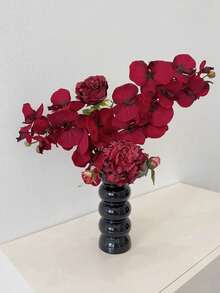 2/4/6支逼真深红色兰花，客厅餐桌装饰花艺摆设，婚礼订婚装饰人造花，秋季仿真花家居装饰，花园装饰婚礼装饰，婚礼花束配件，春季装饰 - 紅色 - 查看 3