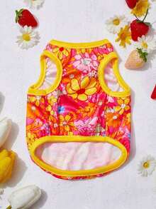 PETSIN 1 pezzo Vestito estivo traspirante, antinsetto e protettivo dal sole con motivo floreale carino per cani e gatti - Multicolore - Visualizzare 3