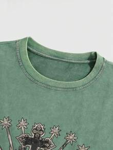 ROMWE MEN Street Life 男士哥特十字印花水洗雪花背心 - 綠色 - 查看 3