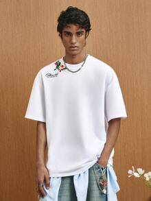 TOKVUE 男士休闲时尚度假短袖T恤，圆领针织衫，简约空白款，法式乡村风情，浪漫文艺，3D刺绣，简约法式，文艺范儿，修身剪裁，低调实用，日常通勤，度假商务出行，主题活动，节日礼物，男友礼物 - 白色 - 查看 6