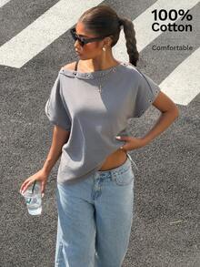 Muchica 灰色针织女式单肩T恤 - 灰色 - 查看 1