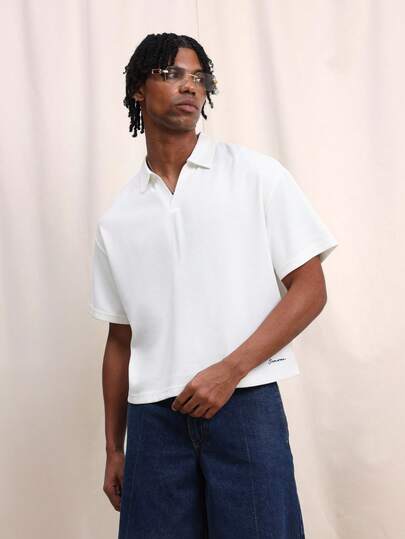 SUMWON Men's Short Sleeve Textured Polo Shirt With Classic Collar And Button Placket For Casual Summer Office Wear