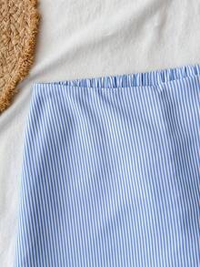 Travachic Quần sọc xẻ tà thường ngày dành cho nữ năm 2026 - Xanh và trắng - Xem 4