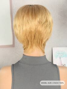 1B/27 直发短款精灵头真人发假发，带刘海，蜜金色发根，4英寸短款层次直发假发，自然逼真，适合女性日常及节日佩戴。 - OT27 - 查看 4