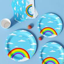 Set de farfurii, șervețele și pahare de unică folosință Rainbow Clouds, pentru 8 persoane. Acest set de articole pentru petreceri de unică folosință (include farfurii, șervețele și pahare) este perfect pentru petreceri de ziua de naștere, nunți și picnicuri în familie. - Vizualizare 5