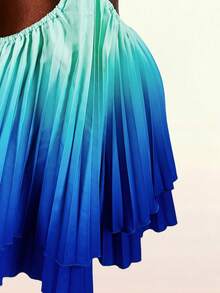 Amplova Women's Pleated Ombre Mini Skirt, A-Line Silhouette, Sexy Open Back, Waist Cutout, Cute Details, Suitable For Vacation Outfit - Multicolor - View 8