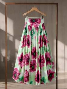 Franclia Falda de línea A con estampado floral elegante de verano para mujer (estampado irregular) - Multicolor - Ver 5