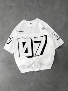 Manfinity EMRG 男士夏季休闲网眼拼接数字印花短袖T恤 - 白色 - 查看 4