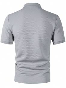 Manfinity Homme 男士纯色休闲短袖纹理 Polo 衫，夏季 - 淺灰色 - 查看 2