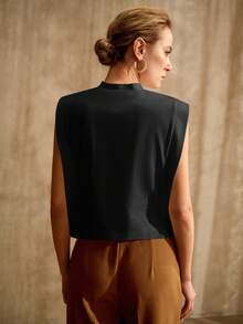 MOTF PREMIUM ÁO TANK TOP DỆT KIM CỔ ĐỨNG BẰNG COTTON, XUÂN/HÈ - màu đen - Xem 3