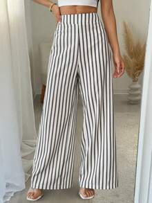 Pariaura Pantalones a rayas elegantes, casuales y de vacaciones para mujer - Blanco y Negro - Ver 3