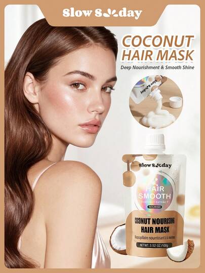 Slow Sunday椰子滋养发膜，蕴含椰子油和富含蛋白质的成分，深层补水，滋养强韧秀发，适合所有发质，是婚礼、度假、海滩、旅行的理想之选，也是复活节礼物和夏季护发佳品。