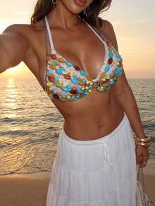 Aloruh 春夏休闲装适合度假、海滩、贝壳，以及波西米亚风格的露背女式上衣。 - 彩色 - 查看 3