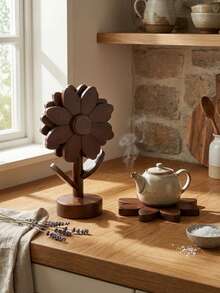 Cirelle Sunflower-Shaped Solid Wood Placemats - Heat-Resistant Natural Mats For Dining Table, Rustic Home Decor & Kitchen Essential - Multicolor - View 1