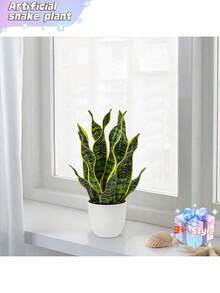 人造虎尾兰盆栽，仿真虎尾兰（Sansevieria Trifasciata）植物，白色花盆，热带仿真虎尾兰，适合家居、办公室、房间室内装饰，乔迁礼物。 - 綠色 - 查看 4