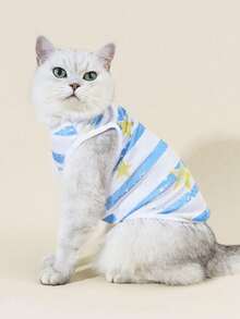 PETSIN 1 chiếc áo vest mùa hè dễ thương cho thú cưng, họa tiết sọc xanh biển và ngôi sao vàng. - Nhiều màu - Xem 3