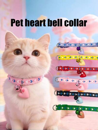 PETSIN 1 Style Pet Heart Bow Collar Cat Collar Dog Collar Adjustable Neck Size Pet Accessories Pet Supplies