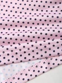 Elamini Camiseta de manga corta ajustada con hombros descubiertos y estampado de lunares rosas, para mujer, primavera/verano, vacaciones, playa bohemia, elegante y dulce, citas, compras, minimalista para ir y venir, vuelta al colegio, uso diario versátil - Rosa - Ver 4