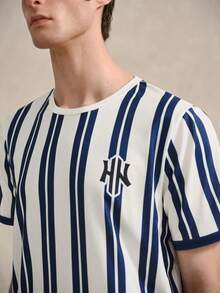 Herren einfaches blaues gestreiftes T-Shirt, geeignet für Schule, Ausflüge und Freundschaftsgeschenke, Tennis Preppy, Sommer, Vatertags-Geschenk - Blau - Übersicht 4