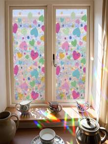 Joivida 1 Pc Colorful Glass Sticker, Colorful Heart-Shaped Glass Sticker, PVC Electrostatic Adhesive Glass Window Door Privacy Film, Detachable Glass Sticker, Suitable For Bedroom, Living Room, Kitchen Door And Window Decoration, Home Decoration Sticker, Suitable For Christmas, Halloween, New Year Gifts - Love glass sticker - View 7