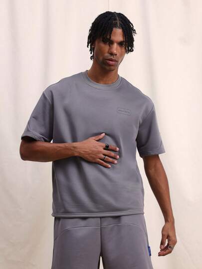 Men's Oversized Crew Neck Short Sleeve T-Shirt And Matching Shorts Casual Co-Ord Set With Subtle Logo Detail Grey