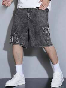 Manfinity Hypemode Shorts vaqueros de hombre de ajuste suelto y desgastados de estilo casual - Gris - Ver 1