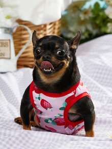 PETSIN 1pc Pink Cute Strawberry Printed Pet Vest - Red - View 3