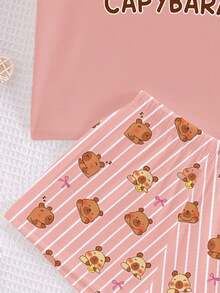 Bộ đồ ngủ ngắn tay cổ tròn, quần short, dễ thương, ngộ nghĩnh, mềm mại, in hình chuột lang nước hoạt hình, dành cho bé gái tuổi teen, thích hợp cho mùa hè. - Nhiều màu - Xem 3