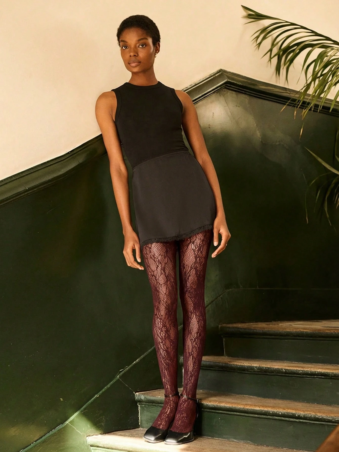 ブラック セクシー ヴィンテージ風 レース タイツ パンティーストッキング レディース