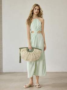 MOTF WOMEN'S HANDBAG, WOVEN FRINGED BAG - Beige - View 8