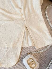 GlowEve Apricot Sheer Jacquard Mandarin Collar Chinese Style Blouse For Women - Apricot - View 4