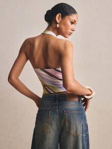 Poéselle 女士深V领条纹露脐吊带上衣 - 彩色 - 查看 9