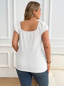Plussiva Maternity Plus Size Solid Color Hollow-Out Textured Top - White - View 2