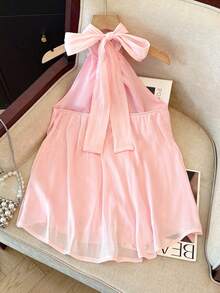 Franclia Women's Halter Neck Tie Vest, Elegant Vest, Three-Dimensional Floral Vest, Glossy Vest, Flowy Organza Vest, Versatile And Fashionable Vest, Sexy And Alluring Backless Vest, Romantic Spring And Summer Vacation Vest, Summer Outfit Vest - Pink - View 4