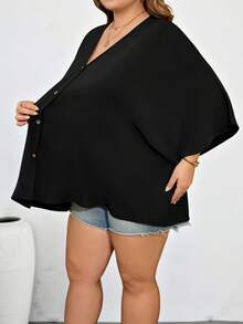 SHEIN CURVE+ Curve 尺码 US22 音乐节、海滨度假、波西米亚风女士 V 领休闲宽松上衣，适合海滩、商务、假日穿着 - 彩色 - 查看 7