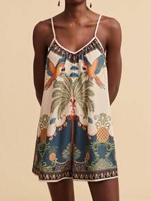 Travachic 2026 Women Palm Tree Print Loose Romper - Multicolor - View 4