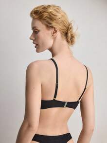 Ocili Traje de baño con brillo, sujetador con doble capa, encaje y volantes, sujetador con aros cómodo y sin cables para mujeres - Negro - Ver 3