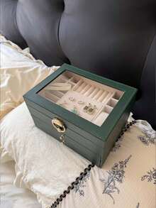 1pc Light Luxury Elegant Jewelry Storage Box, Suitable For Storing And Displaying Rings, Bracelets, Necklaces, And Earrings. High End Exquisite Multi-Layer Drawer Style Jewelry Storage Box With Large Capacity - Green - View 4