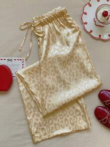 Comfortcana 女士休闲黄色豹纹抽绳腰宽松阔腿裤 - 黃色 - 查看 5