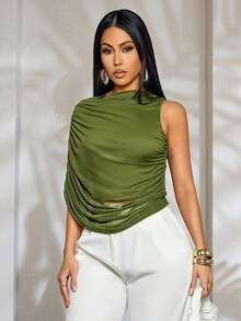 SOLERSUN 春夏女士优雅通勤装、日常休闲服饰，完美适用于派对、音乐节和度假。采用针织和网眼面料，灵感源自明星设计，褶裥和不对称上衣——时尚优雅的夏季时尚。 - 綠色 - 查看 5
