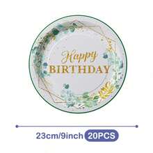 Leaves & Gold Rim Happy Birthday Disposable Plates, Napkins And Cups Set, Serves 20 Guests. This Disposable Party Set (Including Plates, Napkins And Cups) Is Perfect For Birthday Parties, Weddings And Family Picnics. - View 11